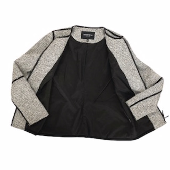 Lafayette 148 NY Collarless Black White Tweed/Suede Fitted Jacket Sz P Front Zip - Picture 7 of 16